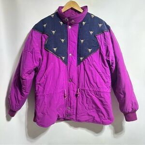 Rare Kenny Rogers purple pink western Longhorn cow winter ski coat jacket large